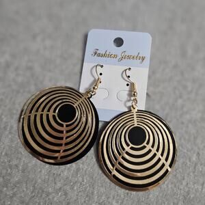 Fashion Jewelry Gold on Black Round Disco Dangle Earrings ~ Casual Streetwear